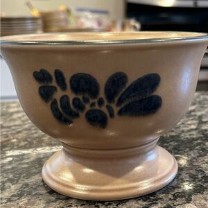 Pfaltzgraff Folk Art Tan Ceramic Bowl with Blue Floral Design